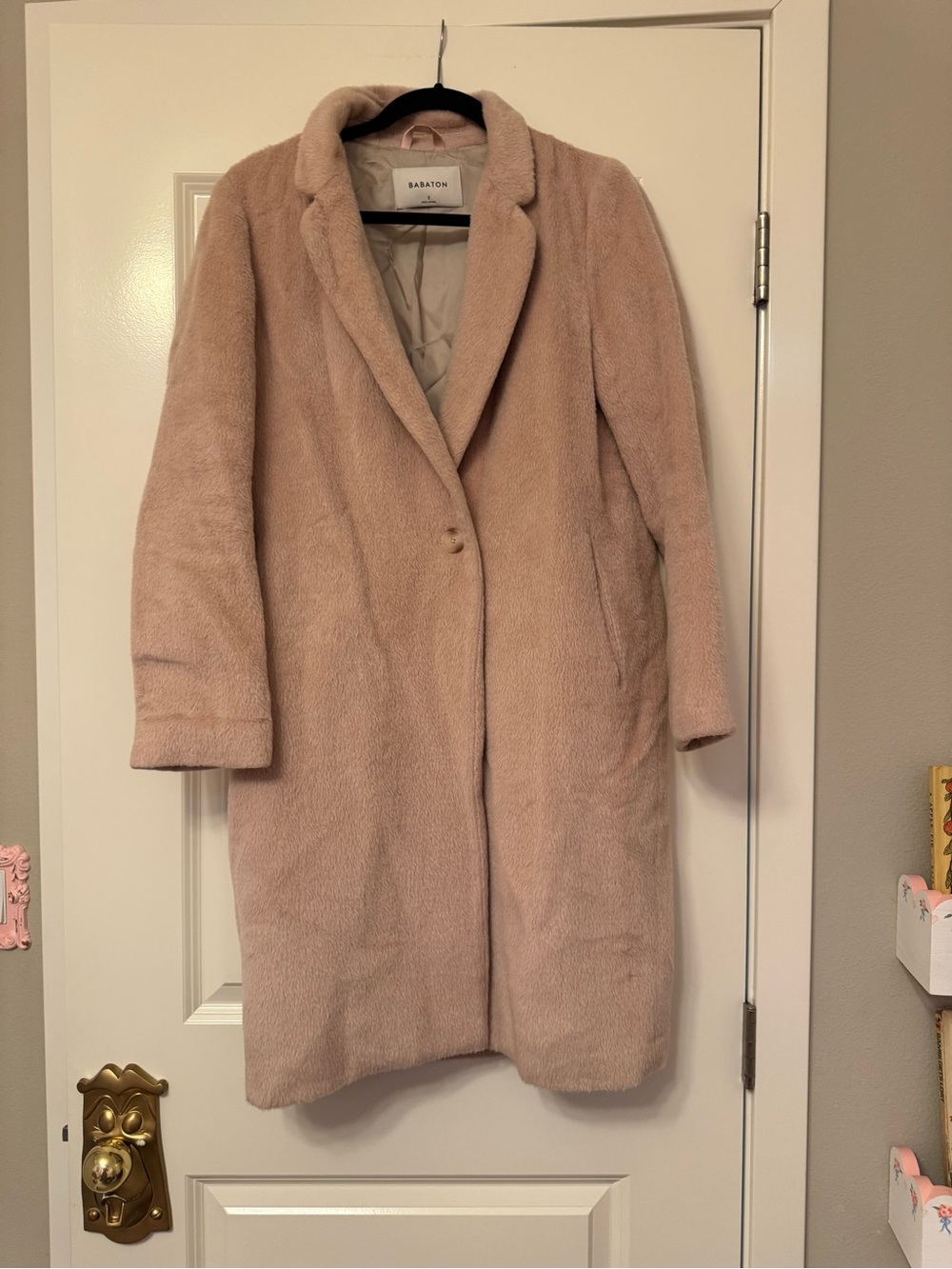 Aritzia Babaton Women's Pink Faux-Fur Long Coat